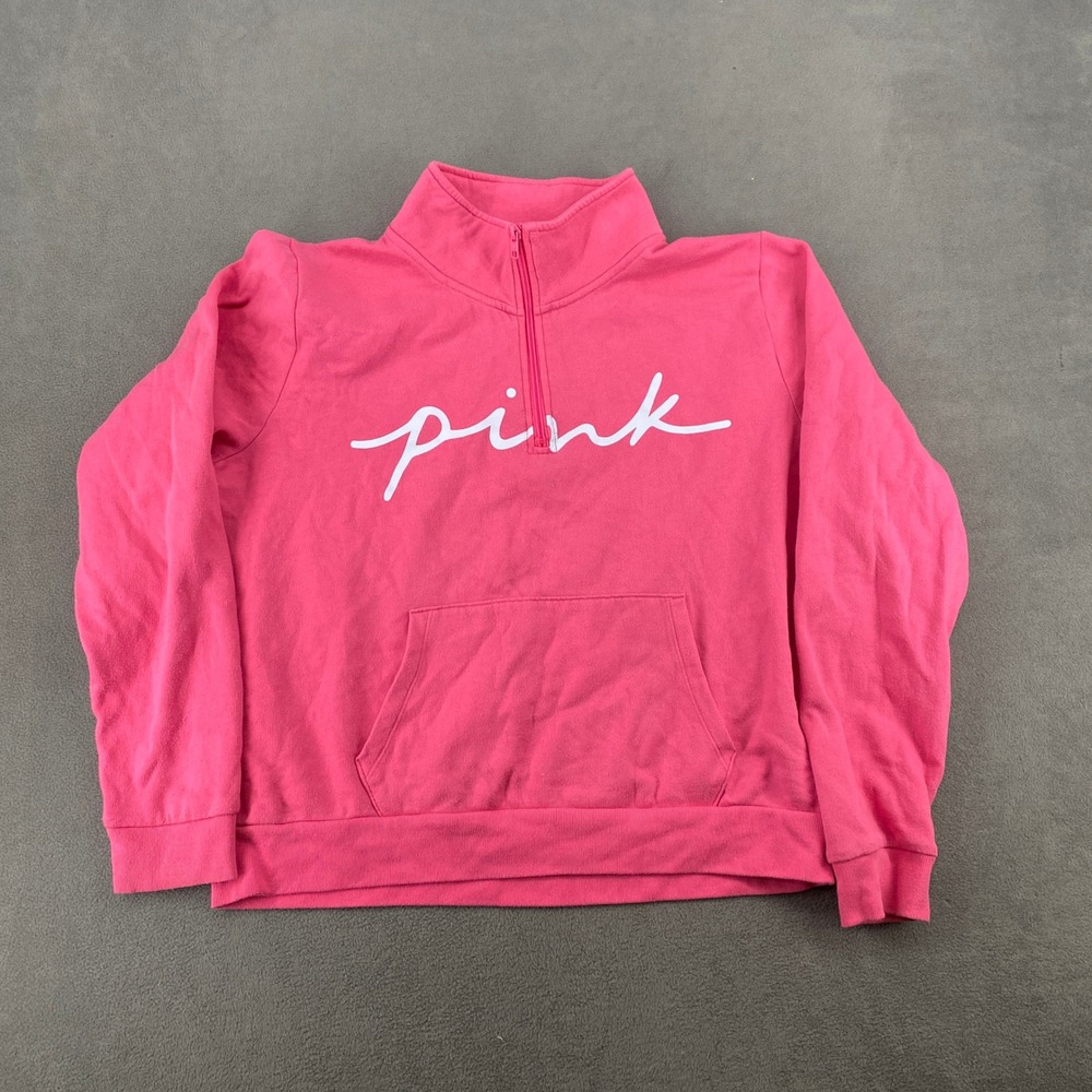 Pink Victoria's Secret Quarter Zip Sweatshirt Pink Logo Pullover XL 399593-QAZ